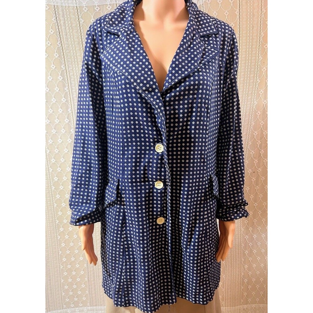Vtg 1960s Mod Coat Floral Sharpee Minneapolis Jacket Navy Blue White Daisys 44”